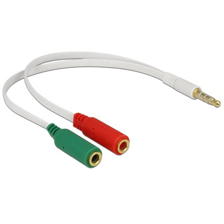 Delock Jack stereo 3,5mm (4pin) -> 2db Jack stereo 3,5mm (3pin) M/F adapter 0.2m fehér