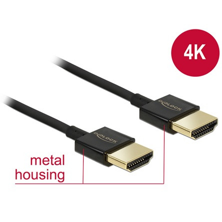 Delock Premium  HDMI 2.0 -> HDMI 2.0 M/M video kábel 3m fekete slim