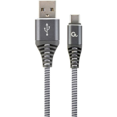 Gembird USB-C -> USB-A 2.0 M/M adatkábel 2m szürke-fehér szövet borítás