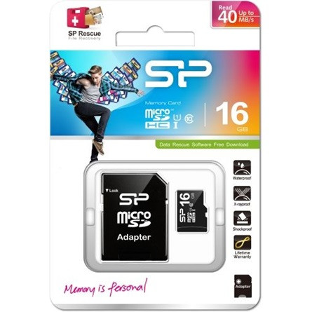 Silicon Power 16GB (+adapter) Class10 vízálló ütésálló microSDHC memóriakártya BOX fekete