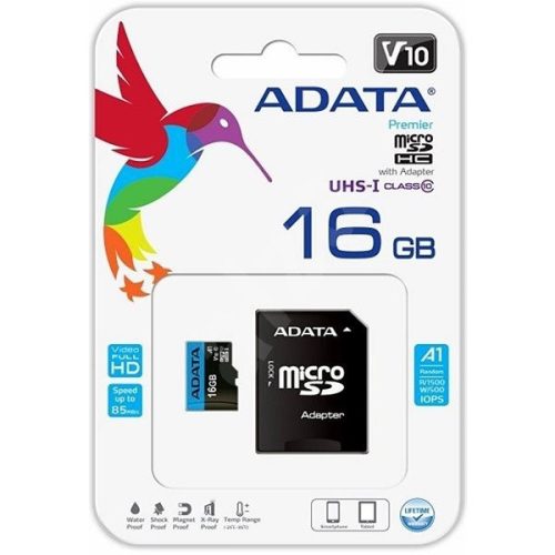 ADATA Memóriakártya MicroSDHC 16GB + Adapter UHS-I CL 10 (100/10)