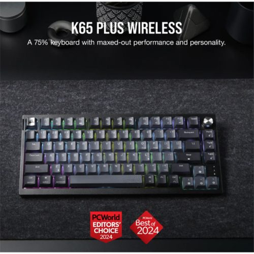 CORSAIR Vezeték Nélküli Billentyűzet Gaming, K65 PLUS 75%, Mechanikus, MLX Red switch, US, fekete