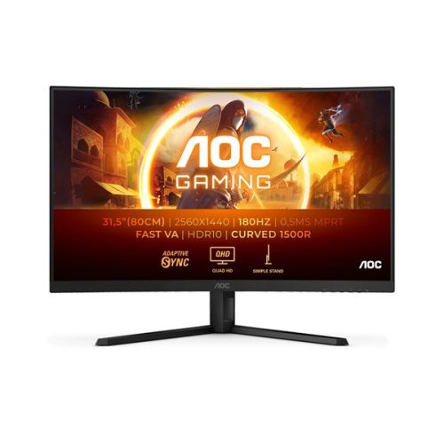 AOC Ívelt Gaming 180Hz monitor 31,5" CQ32G4VE, 2560x1440, 16:9, 300cd/m2, 1ms, 2xHDMI/DisplayPort, HDR10