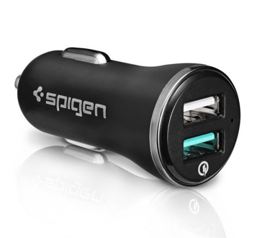 Spigen Essential F27QC Quick Charge 3.0 autós szivargyújtó töltő adapter, 2xUSB, fekete