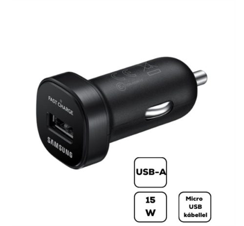 Samsung autós szivargyújtó gyorstöltő adapter + microUSB kábel, 5V/2A, EP-LN930BBE, fekete