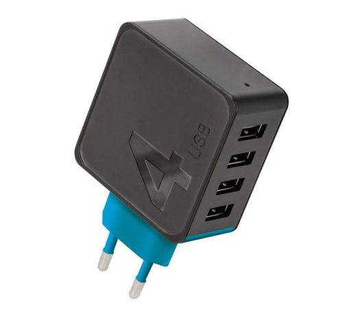 Forever hálózati töltő adapter 4xUSB 4,8A, fekete