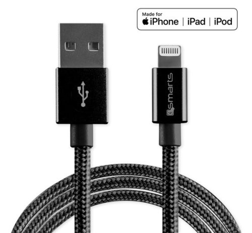 4smarts RAPIDCord USB / Lightning szövet töltő- és adatkábel 1m, fekete