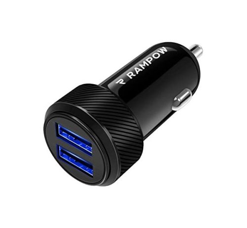 Rampow autós szivargyújtó töltő adapter, 2xUSB, 24W, fekete, RBB01