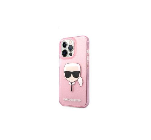 Karl Lagerfeld Head Full Glitter szilikon hátlap tok Apple iPhone 13 Pro Max, rózsaszín