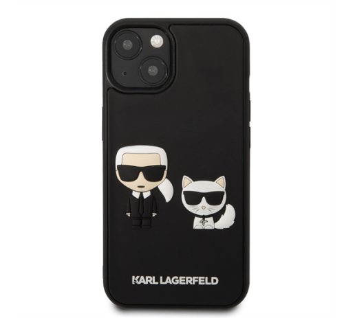 Karl Lagerfeld and Choupette 3D bőr hátlap tok Apple iPhone 13 mini, fekete