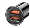 Baseus Circular autós szivargyújtó gyorstöltő, 2xUSB, 30W, fekete