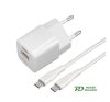 4smarts VoltPlug Duos hálózati gyorstöltő adapter, USB + Type-C + Type-C kábel 1,5m, 20W, fehér