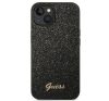 Guess Glitter Flakes Metal Logo Apple iPhone 14 hátlap tok, fekete