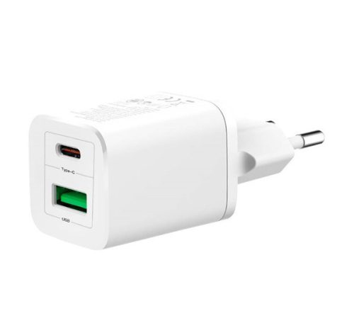 XO HN238A hálózati gyorstöltő adapter USB + Type-C, 30W, fehér