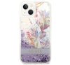 Guess Flower Liquid Glitter Apple iPhone 14 hátlap tok, lila