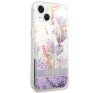 Guess Flower Liquid Glitter Apple iPhone 14 hátlap tok, lila