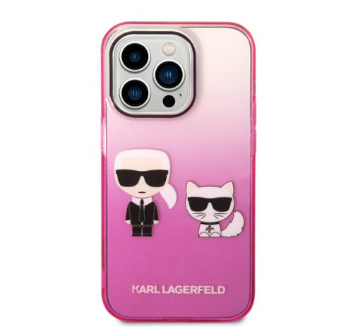 Karl Lagerfeld Gradient Ikonik Karl & Choupette Apple iPhone 14 Pro hátlap tok, rózsaszín