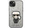 Karl Lagerfeld Glitter Flakes Ikonik Apple iPhone 14 hátlap tok, ezüst