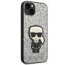 Karl Lagerfeld Glitter Flakes Ikonik Apple iPhone 14 hátlap tok, ezüst