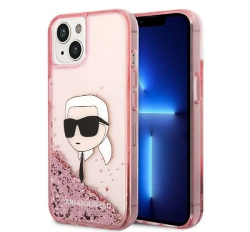 Karl Lagerfeld Glitter Karl Head Apple iPhone 14 hátlap tok, rózsaszín