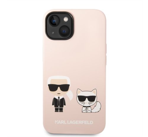 Karl Lagerfeld Silicone Karl & Choupette Apple iPhone 14 Magsafe hátlap tok, halvány rózsaszín