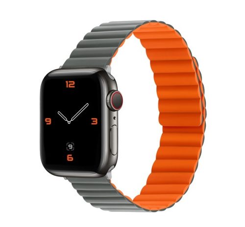 Phoner Rever Apple Watch forgatható mágneses szilikon szíj, 49/45/44/42mm, M/L, szürke/narancs