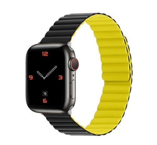 Phoner Rever Apple Watch forgatható mágneses szilikon szíj, 49/45/44/42mm, M/L, zöld/sárga