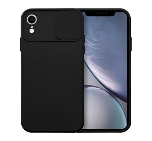 Slide Apple iPhone XR, kameravédős szilikon tok, fekete