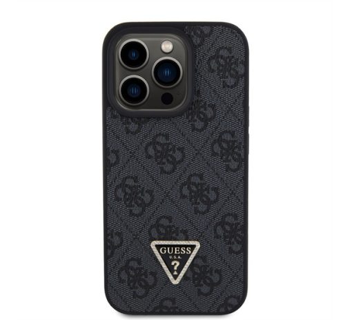 Guess Leather 4G Diamond Triangle Apple iPhone 15 Pro hátlap tok, fekete