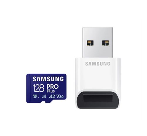 SAMSUNG Memóriakártya, PRO Plus + Reader microSDXC 128GB, CLASS 10, UHS-I, U3, V30, A2, R180/W130