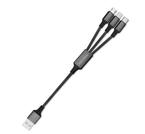 4smarts 3in1 ForkCord töltő- és adatkábel microUSB / Type-C / Lightning, 20cm, fekete