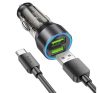 Hoco NZ12 autós szivargyújtó töltő 2xUSB QC3.0 + Type-C kábel, 18W, átlátszó-fekete