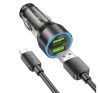 Hoco NZ12 autós szivargyújtó töltő 2xUSB QC + microUSB kábel, 18W, átlátszó-fekete