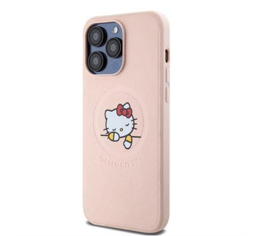 Hello Kitty PU Kitty Asleep Logo Apple iPhone 15 Pro Max MagSafe hátlap tok, rózsaszín