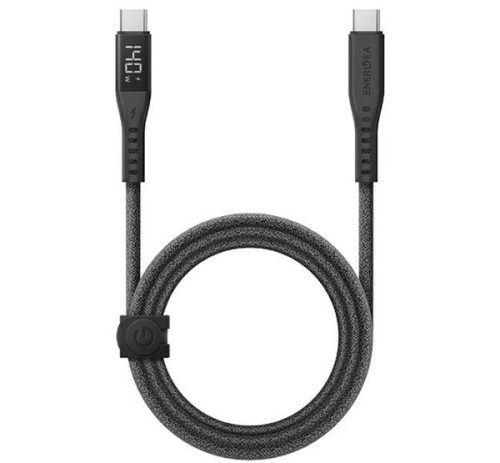 Energea kabel Flow Type-C / Type-C szövet gyorstöltő- és adatkábel digitális kijelzővel, 1.5m, 240W, 5A, fekete