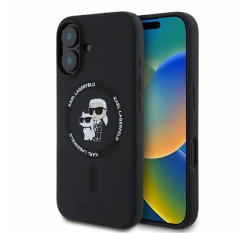 Karl Lagerfeld Silicone KC Heads Ring Apple iPhone 16 hátlap tok, fekete KLHMP16SSCMKCRHK